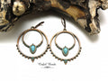 Boho Antique Copper Patina Hoop Earrings with Faux Turquoise