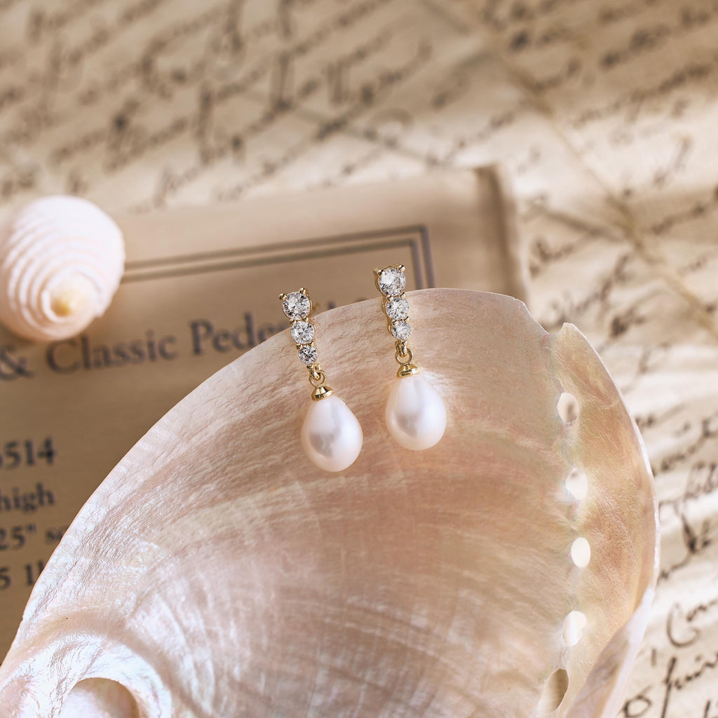 Gold Pearl Drop Earrings, Bridal Teardrop Earrings, Dainty Wedding Jewelry, Elegant Pearl Dangles, Bridesmaid Gift, Minimalist Earrings